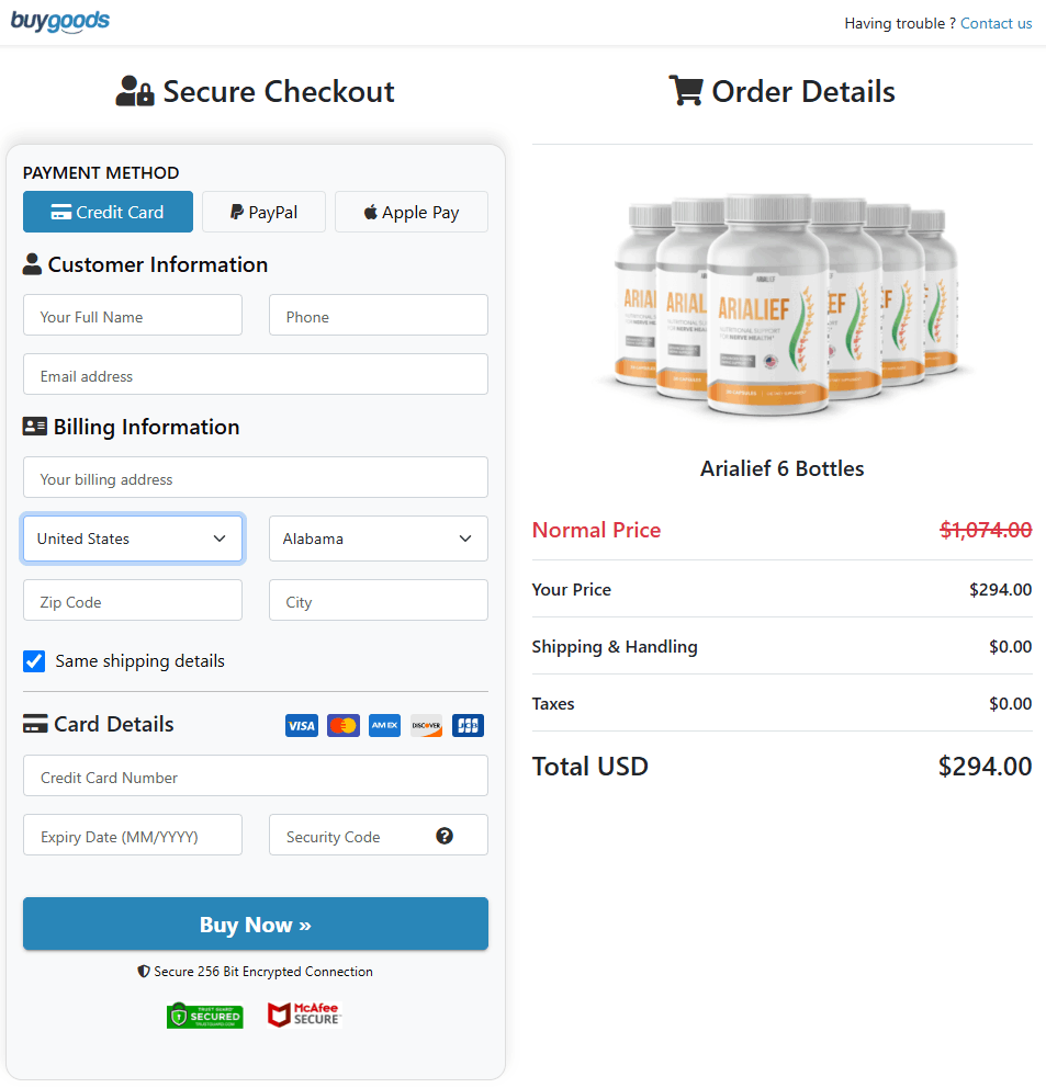 arialief-secure-checkout-page